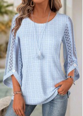 Light Blue 3/4 Sleeve Round Neck Blouse