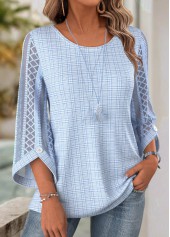 Light Blue 3/4 Sleeve Round Neck Blouse | thumb picture 