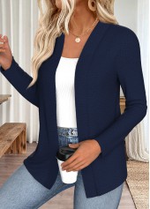 Navy Open Front Long Sleeve Coat