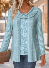 Dusty Blue Long Sleeve Fake Two Piece Twinset