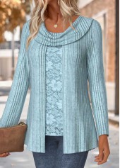 Dusty Blue Long Sleeve Fake Two Piece Twinset | thumb picture 