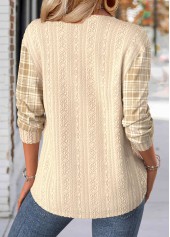 Light Coffee Plaid Long Sleeve Split Neck Sweatshirt | thumb picture 