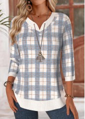Blue Tummy Coverage Plaid Long Sleeve T Shirt