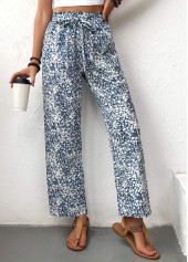 Light Blue Ditsy Floral Print Straight Leg Pants | thumb picture 