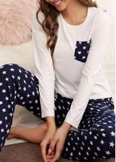 White Star Print Long Sleeve Lounge Top and Pants