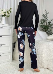 Black Floral Print Long Sleeve Lounge Top and Pants | thumb picture 