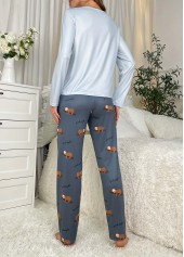 Dusty Blue Animal Print Lounge Top and Pants | thumb picture 
