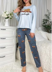 Dusty Blue Animal Print Lounge Top and Pants | thumb picture 