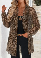 Light Coffee Tummy Coverage Leopard Long Sleeve Shirt