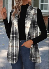 Black Tummy Coverage Plaid Sleeveless Lapel Waistcoat | thumb picture 