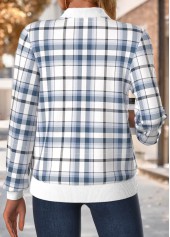 Blue Tummy Coverage Plaid Long Sleeve Stand Collar Jacket | thumb picture 
