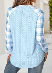 Light Blue Tummy Coverage Plaid Long Sleeve Sweatshirt | thumb picture 
