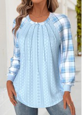 Light Blue Tummy Coverage Plaid Long Sleeve Sweatshirt | thumb picture 