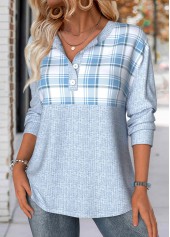 Light Blue Tummy Coverage Plaid Long Sleeve Sweatshirt | thumb picture 