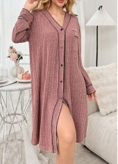 Dark Reddish Purple Long Sleeve V Neck Nightdress | thumb picture 