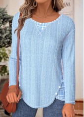Light Blue Tummy Coverage Plaid Long Sleeve T Shirt | thumb picture 