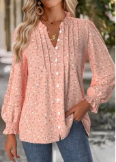 Pink Tummy Coverage Floral Print Long Sleeve Blouse