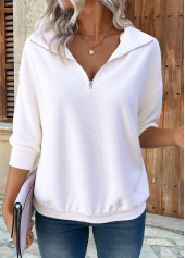Zipper Long Sleeve Turn Down Collar Sweatshirt | thumb picture 