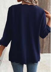 Navy Scalloped Hem 3/4 Sleeve Light Cardigan | thumb picture 