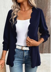 Navy Scalloped Hem 3/4 Sleeve Light Cardigan