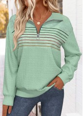 Sage Green Tummy Coverage Striped Long Sleeve Sweatshirt