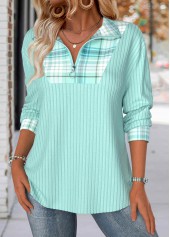 Light Green Tummy Coverage Plaid Long Sleeve Sweatshirt | thumb picture 