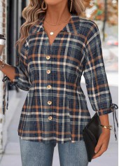 Multi Color Tummy Coverage Plaid 3/4 Sleeve Blouse | thumb picture 