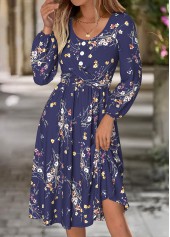 Navy Tummy Coverage Floral Print Long Sleeve Dress | thumb picture 