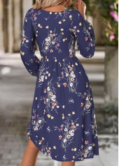 Navy Tummy Coverage Floral Print Long Sleeve Dress | thumb picture 