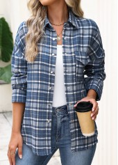 Blue Patch Pocket Plaid Long Sleeve Shirt