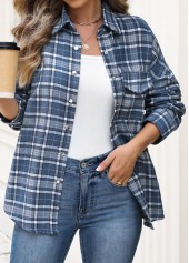 Blue Patch Pocket Plaid Long Sleeve Shirt | thumb picture 