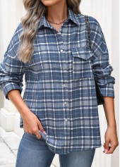 Blue Patch Pocket Plaid Long Sleeve Shirt | thumb picture 