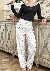 Black Ditsy Floral Print Lounge Top and Pants | thumb picture 