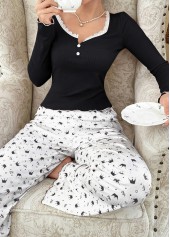 Black Ditsy Floral Print Lounge Top and Pants | thumb picture 