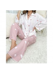 Light Pink Heart Print Lounge Top and Pants