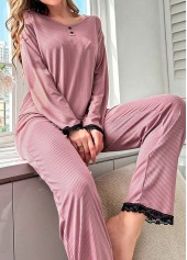 Pink Long Sleeve Round Neck Lounge Top and Pants | thumb picture 