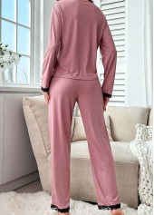 Pink Long Sleeve Round Neck Lounge Top and Pants | thumb picture 