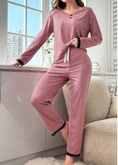 Pink Long Sleeve Round Neck Lounge Top and Pants | thumb picture 