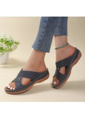 Dark Blue Open Toe Low Heel Sliders | thumb picture 