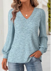 Dusty Blue Tummy Coverage Long Sleeve V Neck Sweatshirt