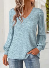 Dusty Blue Tummy Coverage Long Sleeve V Neck Sweatshirt | thumb picture 