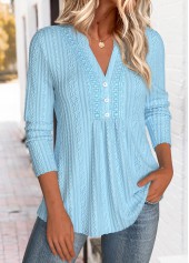 Blue Tummy Coverage Long Sleeve Split Neck Blouse | thumb picture 