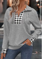 Light Grey Tummy Coverage Plaid Long Sleeve Sweatshirt | thumb picture 