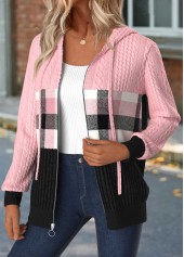 Light Pink Tummy Coverage Plaid Long Sleeve Hooded Coat | thumb picture 