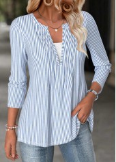 Light Blue Fake 2in1 Striped Long Sleeve T Shirt | thumb picture 