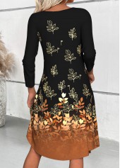 Black Tummy Coverage Leaf Print Long Sleeve Dress | thumb picture 