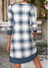 Dusty Blue Tummy Coverage Plaid Short Long Sleeve Dress | thumb picture 
