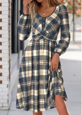 Multi Color Tummy Coverage Plaid Long Sleeve Dress | thumb picture 