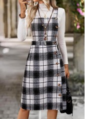Black Tummy Coverage Plaid Sleeveless Tank Dress