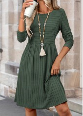 Sage Green Tummy Coverage Long Sleeve Round Neck Dress